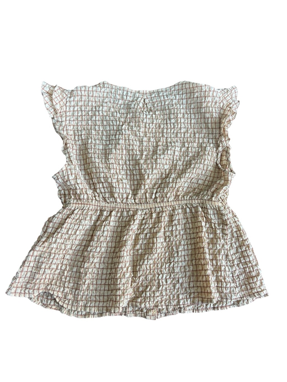 Anthropologie Pilcro Flutter-Sleeve Buttondown Shirt Neutral Crinkle Boho Chic - Picture 9 of 10